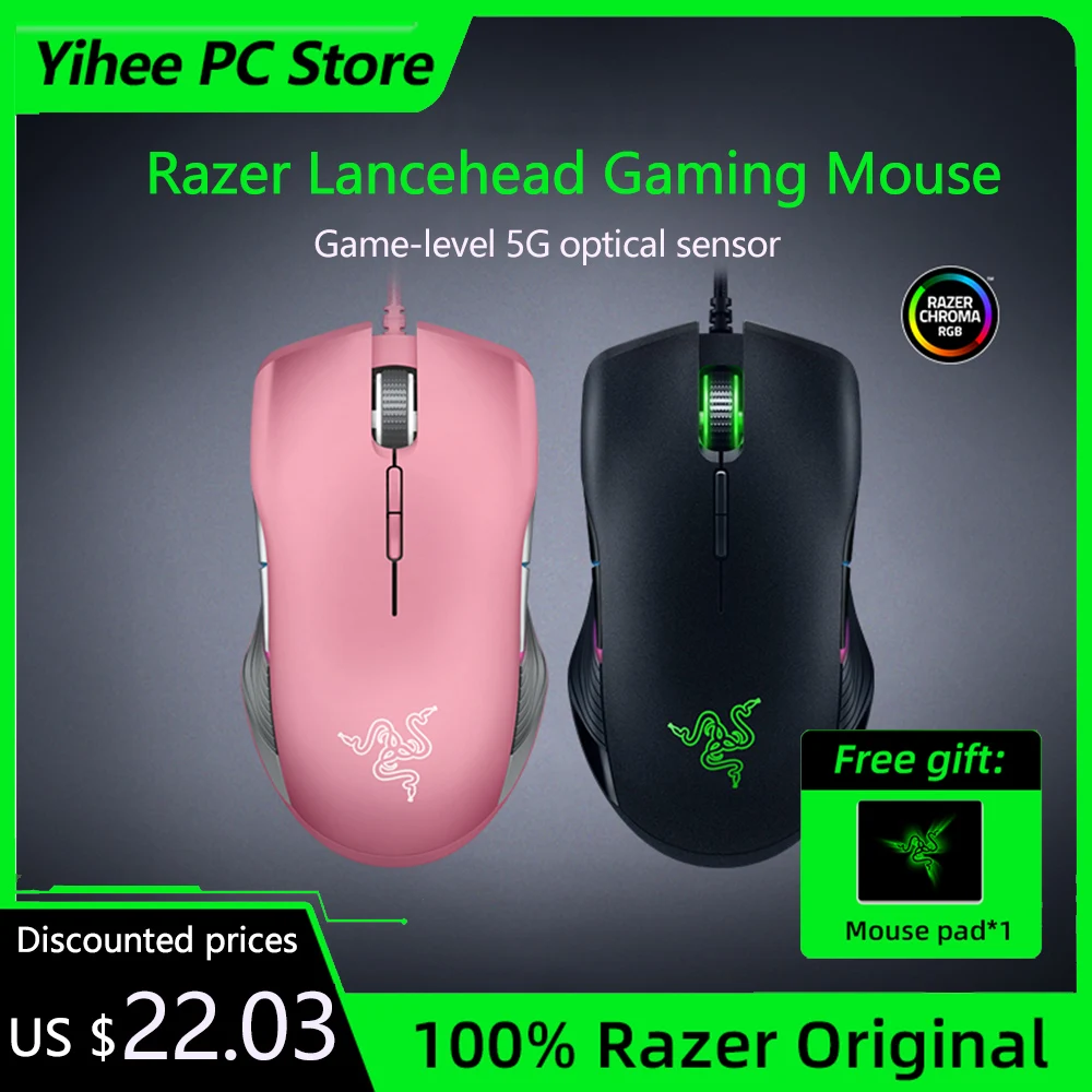 

Razer Lancehead Tournament Edition Wired Gaming Mouse 16000 DPI 9 Buttons 5G Optical Sensor eSport Gaming Ambidextrous Mouse