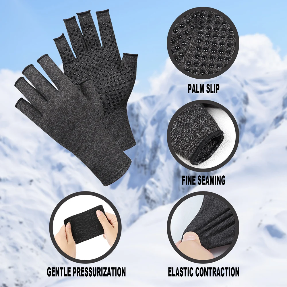 

1 Pair Arthritis Relief Gloves Anti-Slip Open Finger Half Finger Carpal Tunnel Compression Glove for Typing Swelling AIC88