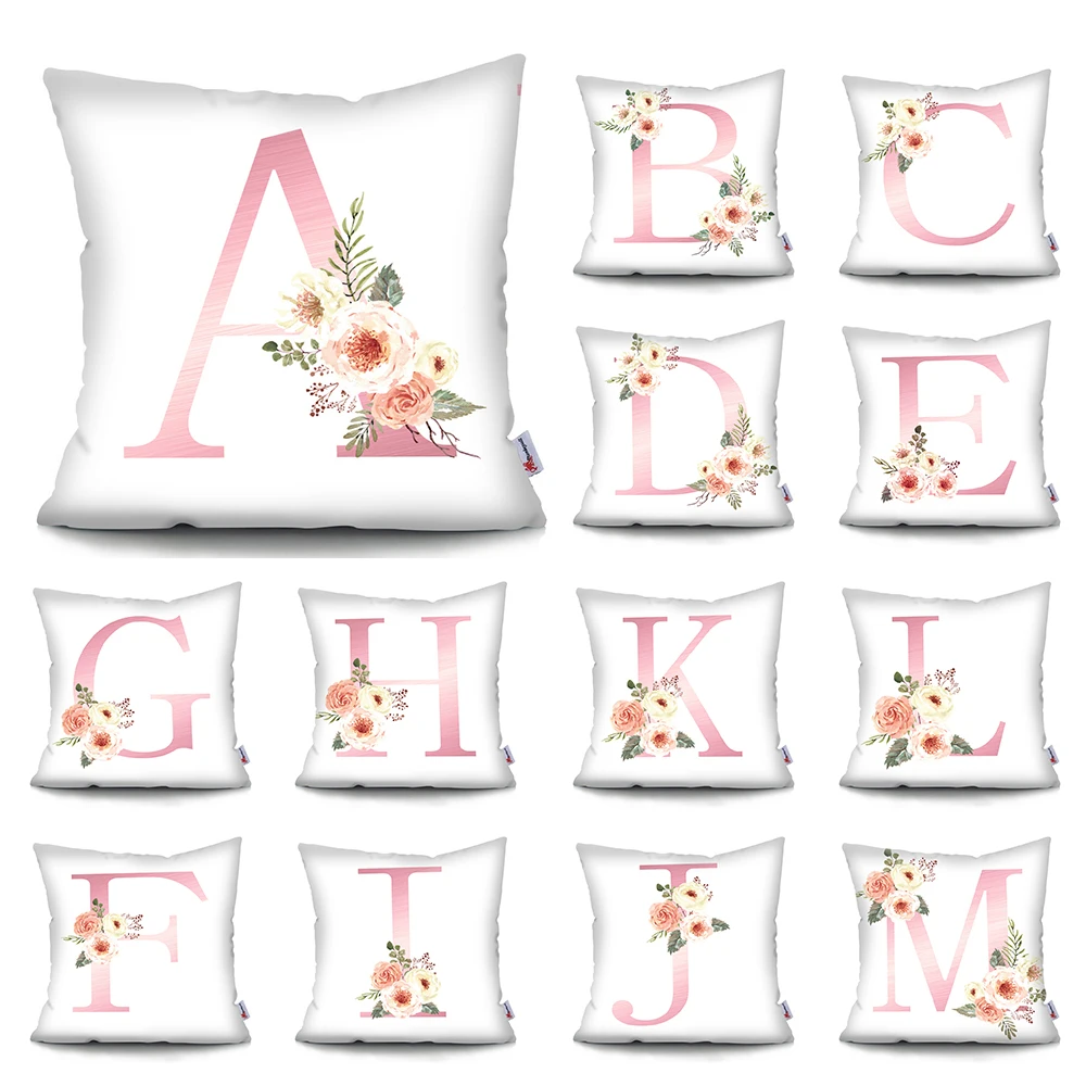

Pink letter decoration cushion cover flowers cartoon abstract pillowcase cuscini decoration sofa pillowcase polyester Pillowcove