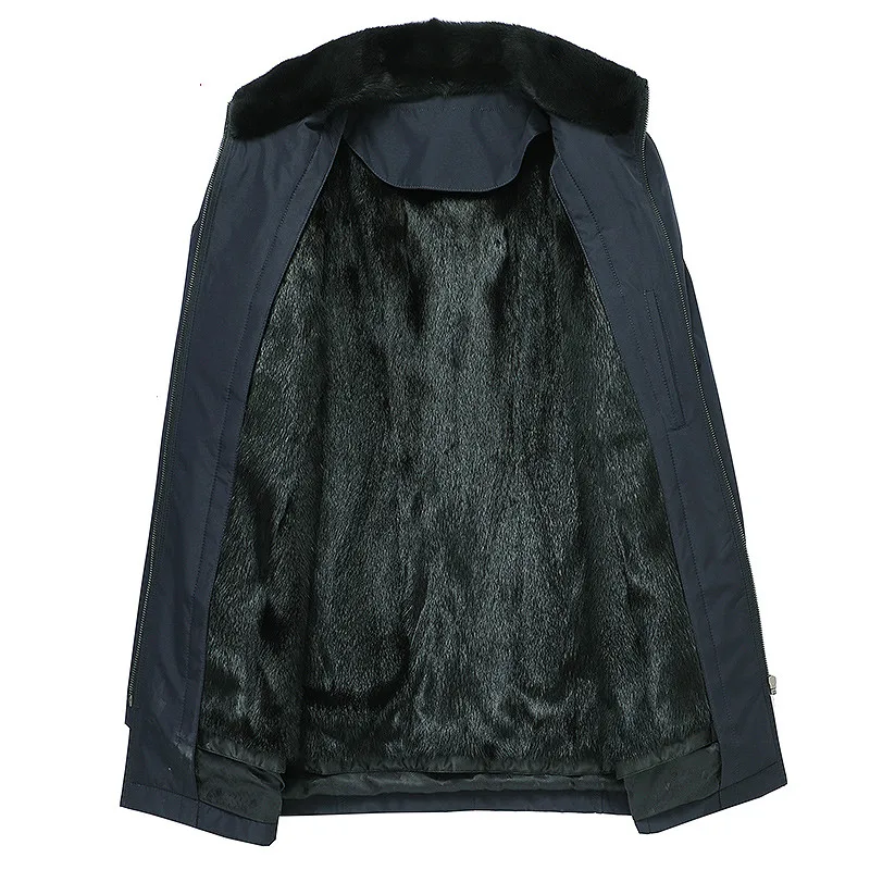 Мужское пальто с натуральным мехом норки парка подкладкой из меха теплые зимние