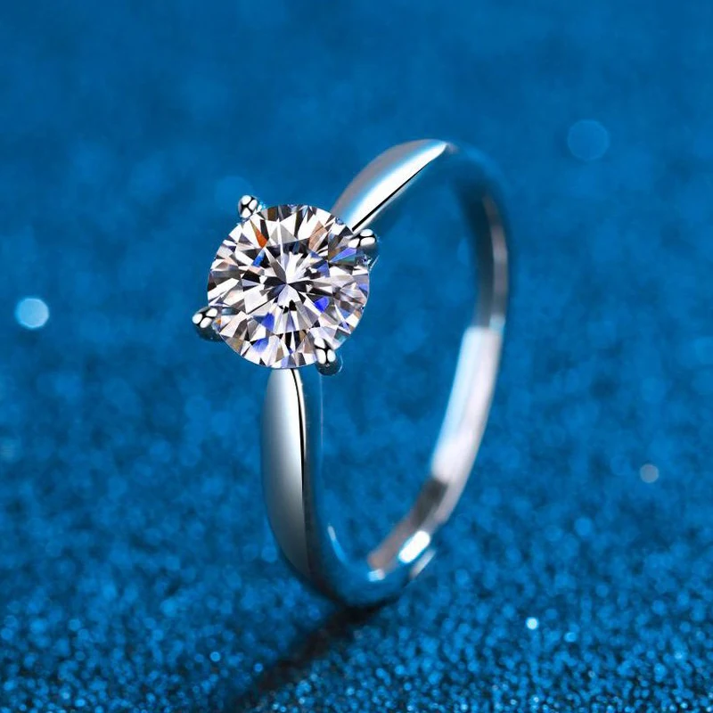 

Classic 4 Prong Round Brilliant Diamonds Solitaire Rings 14k White Gold Plated Moissanite Engagement Wedding Ring Band For Women