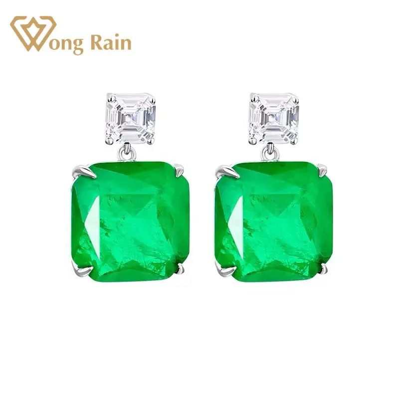 

Wong Rain 100% 925 Sterling Silver Emerald Created Moissanite Gemstone Wedding Vintage Women Dangle Earrings Studs Fine Jewelry