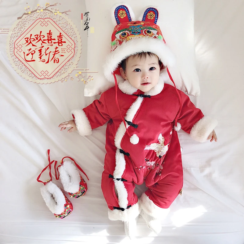 Newborn Traditional Chinese Clothing For Baby Christmas New Year Clothes Red Dress Rompers Gift Girls | Тематическая одежда и
