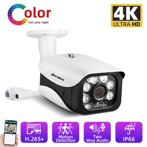 Full Color Night Vision 8MP 4K POE IP Camera Two way Audio Outdoor Waterproof H.265 Bullet POE Video Surveillance Camera