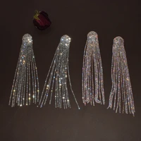 korean full crystal long tassel earrings elegant temperament fashion drop earrings for wedding party gift