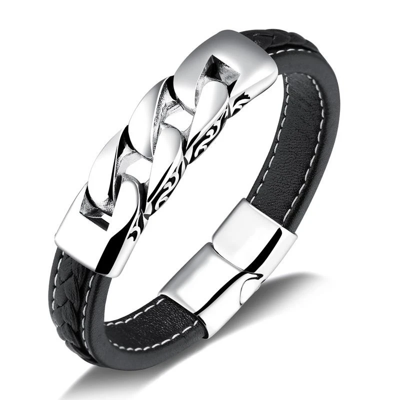 Misheng High Quality Stainless Steel Jewelry Men's Leather Bracelet Link Chain Fashion Brand Accessories 2019 Boyfriend Gift | Украшения