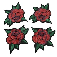 wuyucong 4pcslot red rose sequined iron on patches for clothes sequins floral embroidery appliques diy grament accessories