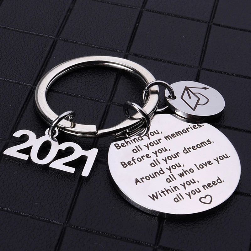 

1PCS Behind You of All Your Memories Pendant Jewery Gifts 2021 Graduation Stainless Steel Letter Keychain