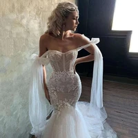 backless wedding dresses mermaid off the shoulder tulle lace boho dubai arabic wedding gown bridal dress vestido de noiva