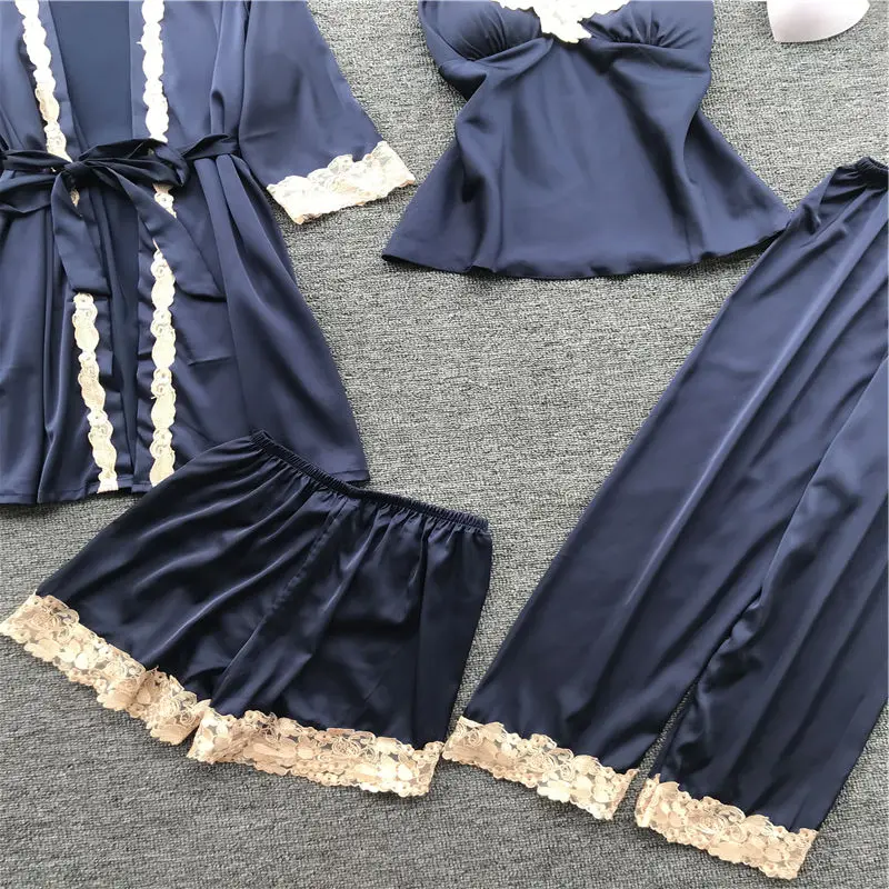 Женская одежда для сна сексуальные пижамы набор из четырех предметов шелковая