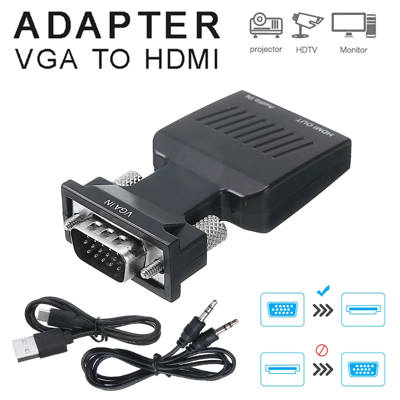 Новый Переходник VGA папа-мама HDMI-совместимый адаптер HD 720P/1080P с кабелем питания Micro