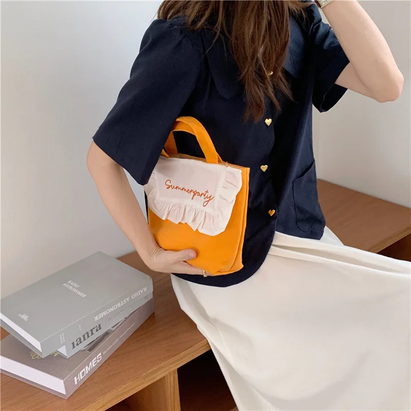 

PURDORED 1 Pc Candy Color Mini Handbag for Women Korean Style Small Shopping Bag for Girl Fresh Reusable Makeup Storage Bag