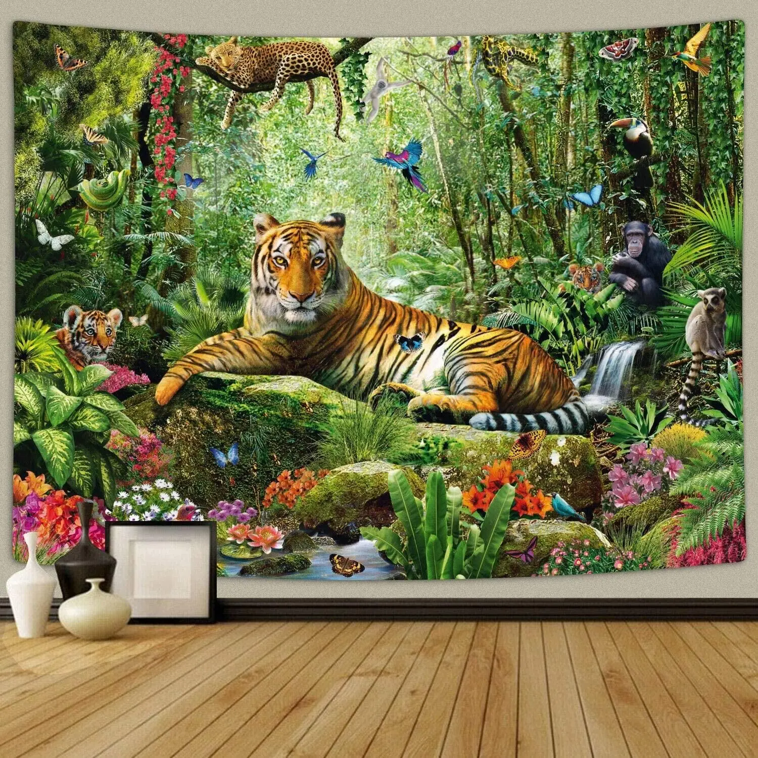 

Tiger Tapestry Jungle Forest Animal in Tropical Rainforest Landscape Tapestries Art for Dorm Living Room Bedroom Wall Hanging