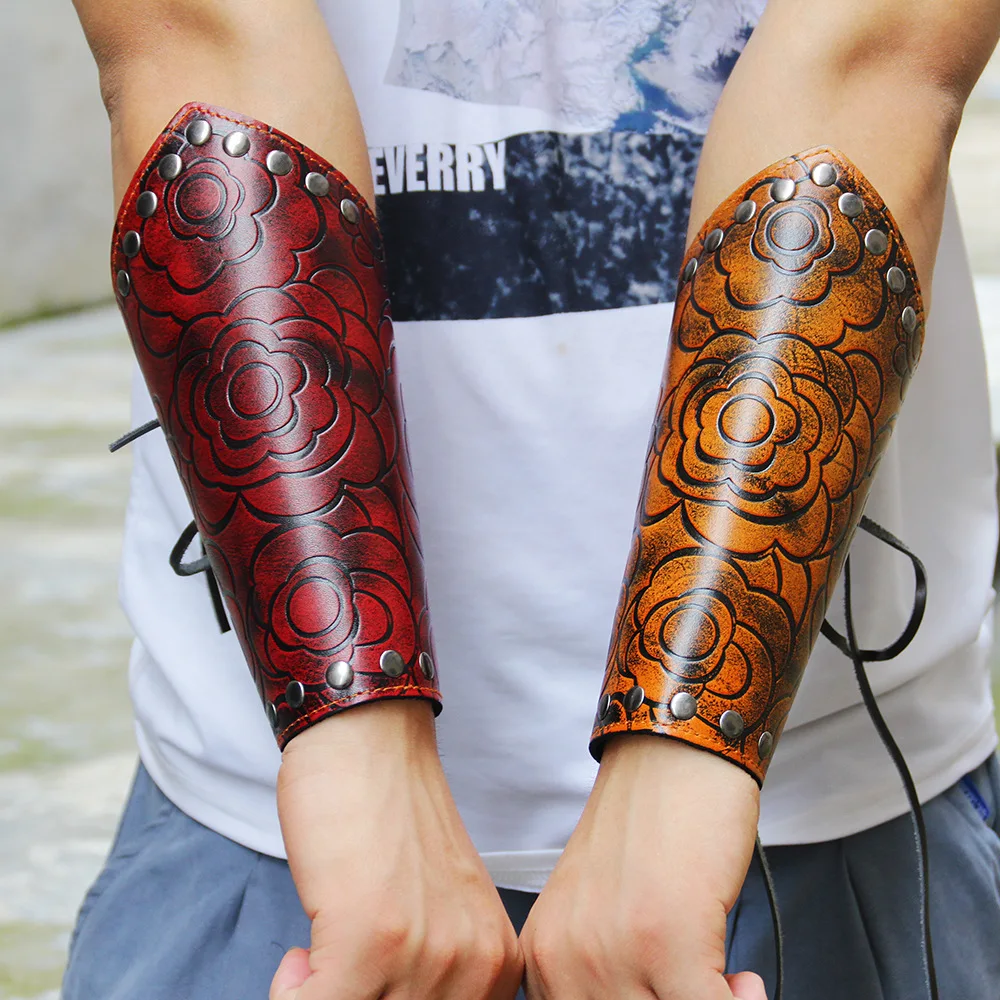 Натуральная кожа шипованных шнуровки нарукавники Ренессанс стрельба из лука