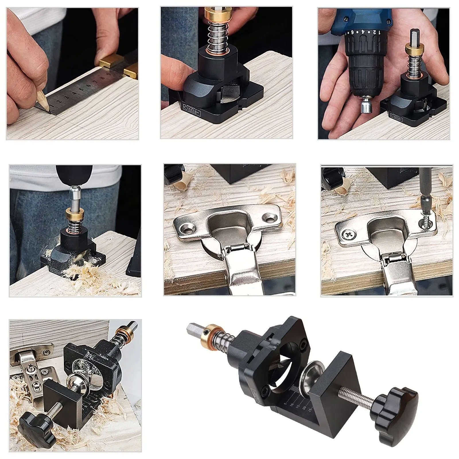 

35mm Hinge Jig With Clamp Forsnter Drill Bit Drilling Guide Hole Punch Locator Kit Woodworking Cabinet Bench Dogs Hand Tools