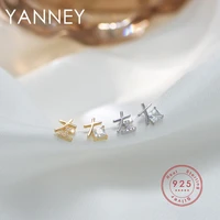 yanney silver color left and right text inlaid zircon stud earrings fashion women girls simple asymmetrical jewelry gift
