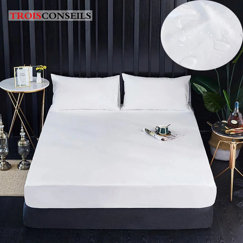 

Waterproof Bed Fitted Sheet Solid Mattress Protector with All-Around Elastic Rubber Band King Queen Full Twin Single Bed Cover