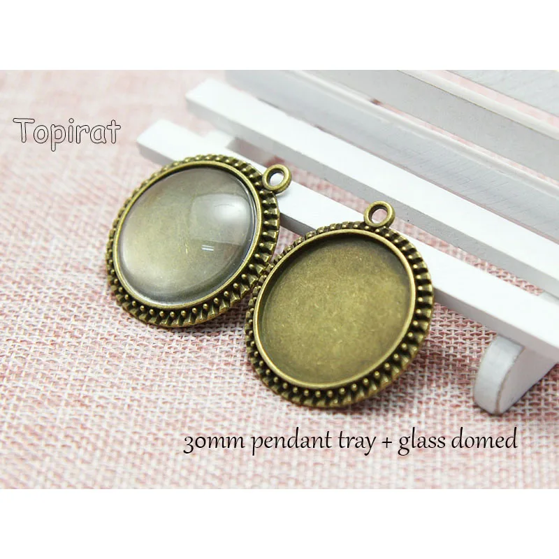 

20pcs 3 Colors 30mm Pendant Kits Setting Round Cabochon Blank Base Tray With 30mm Round Glass Cabochon Cameo Domed DIY Jewelry