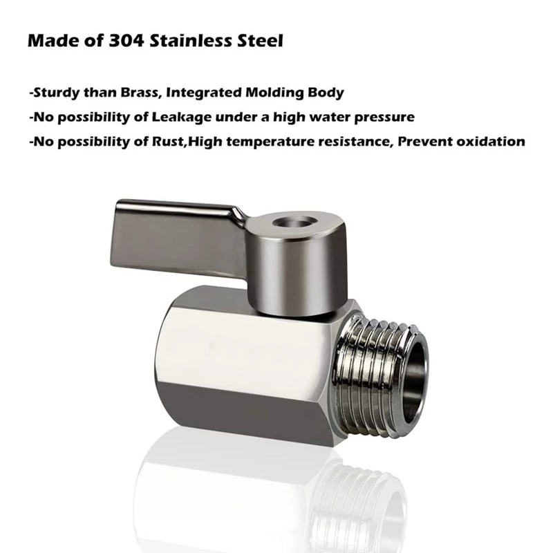 

304 Stainless Steel Mini Ball Valve(1/2 Inch Female x Male) NPT Thread, Water Flow Regulator Head Control Valve