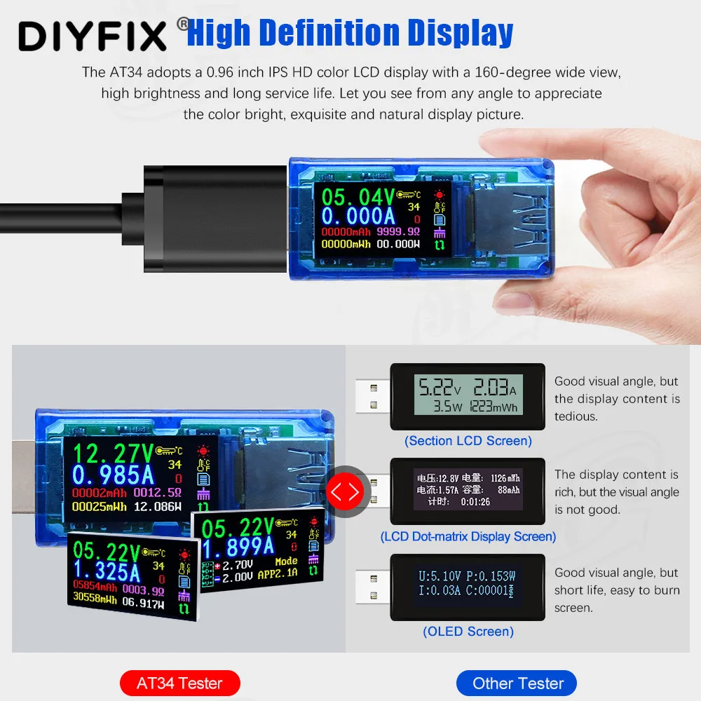 USB-тестер DIYFIX 3 0 HD цветной ЖК-дисплей вольтметр амперметр измеритель напряжения и