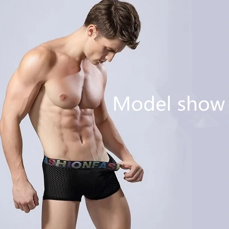 

Ice Silk Business Underwear Breathable Mesh Color Side Panel Men's Sweat Absorption Comfortable Boxer Sexy Underwear