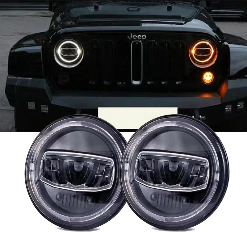 New 7 Inch Led Headlights DRL Halo Amber Turn Light for Jeep Wrangler JK TJ CJ LJ Rubicon Sahara Unlimited Car accessories | Автомобили и