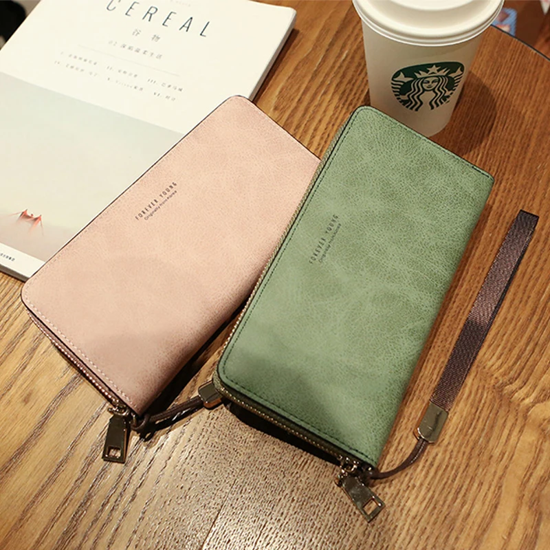 RFID Blocking Women Wallet Long Lady Leather Purse Female Zipper Coin Holder Wallets