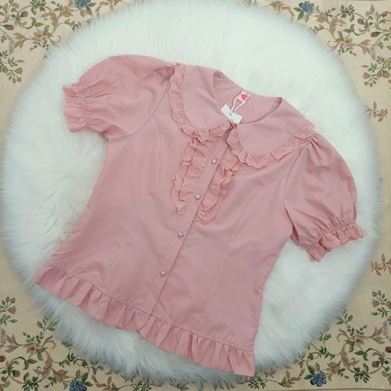 Женская кружевная рубашка с коротким рукавом и воротником Питер Пэн |