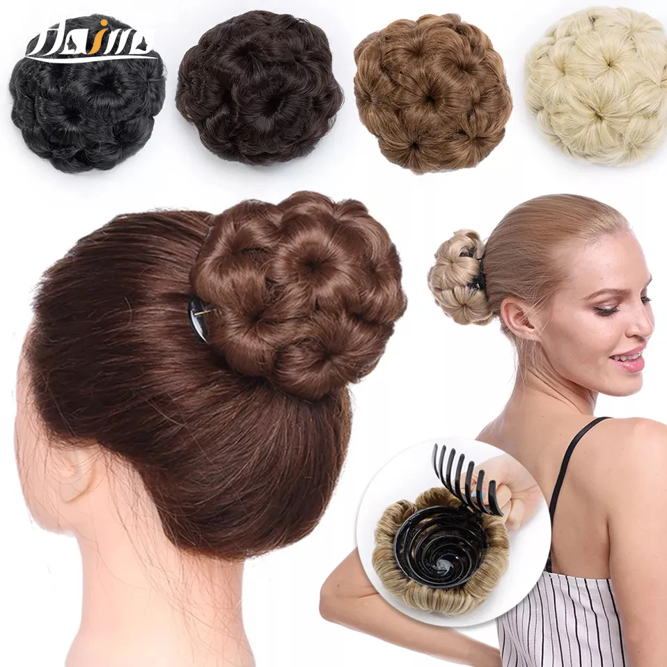 HAIRRO Synthetic Girls Claw On Hair Scrunchie Chignons Hair Natural Fake Hair Bun Curly Clip in Hair Ponytails Extensions