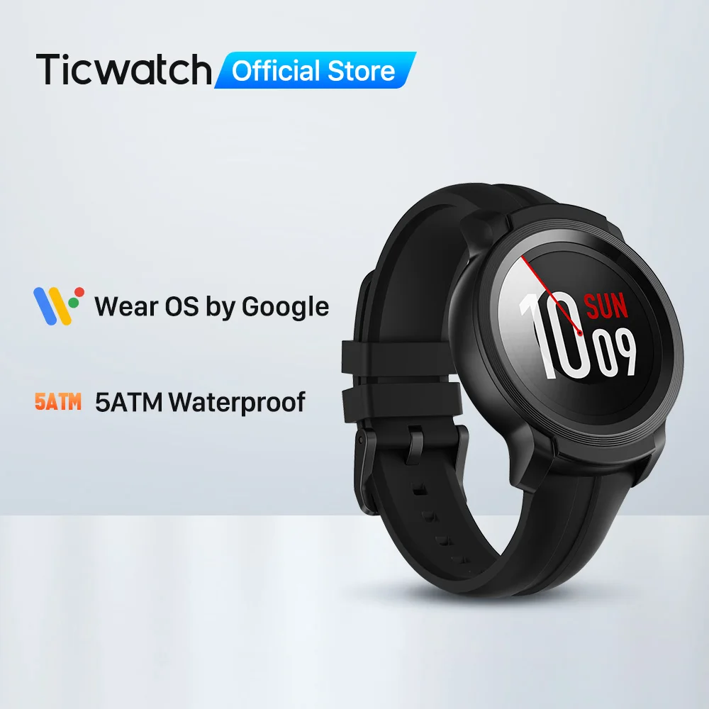TicWatch E2 (Восстановленный) Wear OS от Google Смарт часы GPS iOS и Android 5ATM Водонепроницаемая