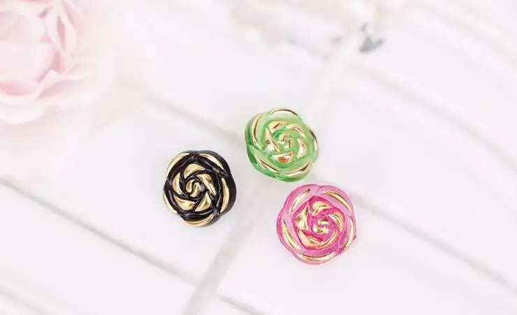 10pcs Crystal Buttons Candy Color Gold Edge Clear Rose Flower Acrylic Buttons for Decoration Handmade Craft Sewing Accessories