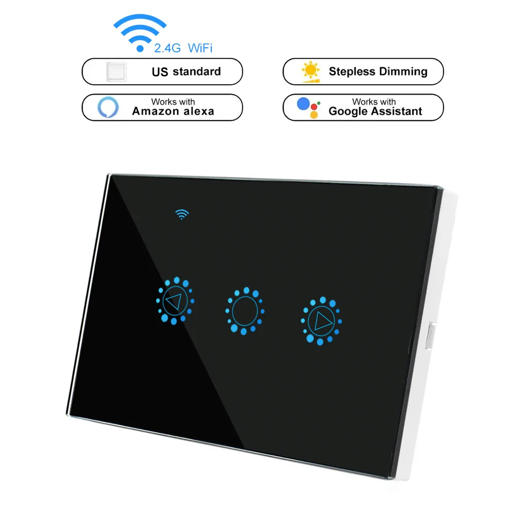 Black US Standard WiFi диммер, умный светильник, сенсорный переключатель, Диммируемый, совместим с Amazon Alexa Google Home, Диммируемый, 110 В, 220 В, стандарт США, ЕС - Цвет: Black US Standard