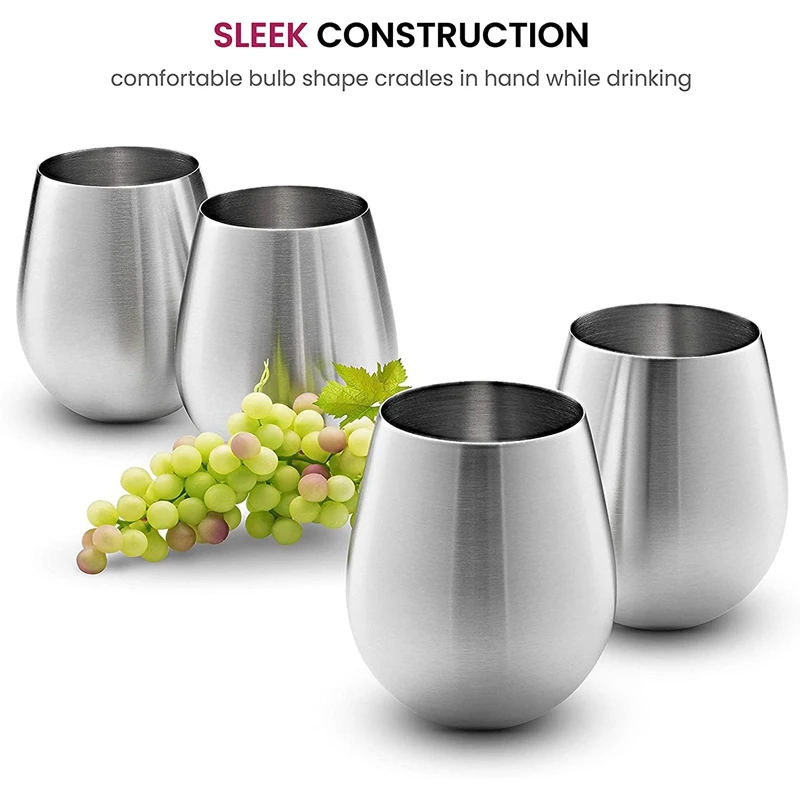 

18 Oz Stainless Steel Wine Gles Set of 8,Premium Grade Stainless Steel Stemless Wine Gles, Portable Wine Tumbler