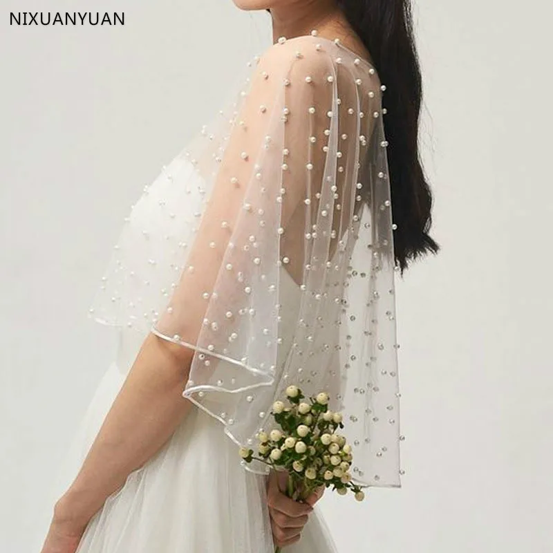 Жемчужный Свадебный Болеро Свадебная накидка белая свадебная короткая спереди