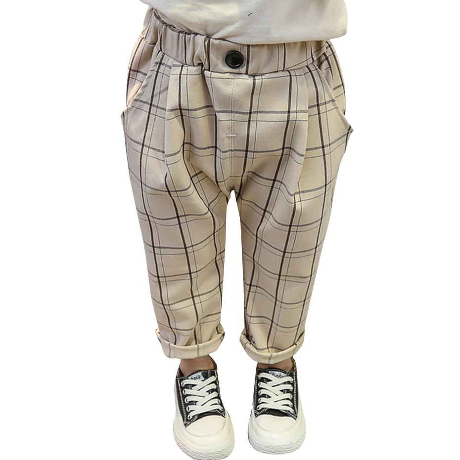 Брюки для девочек штаны в клетку с узором детские брюки маленьких на весну и