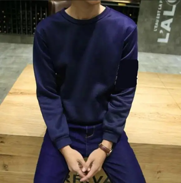 

Fashion men's solid colour long sleeve sports casual round collor tops