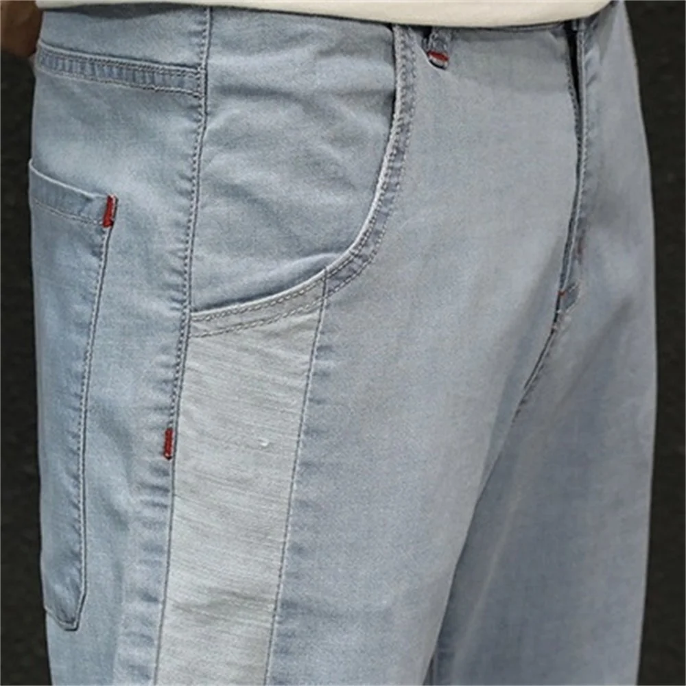 EH·MD® Seasonal Stitching Jeans Men's 3D Patch Decoration Stretch Youth Soft Cotton Slim-Fit Reflective Harem Pants Loose Cotton