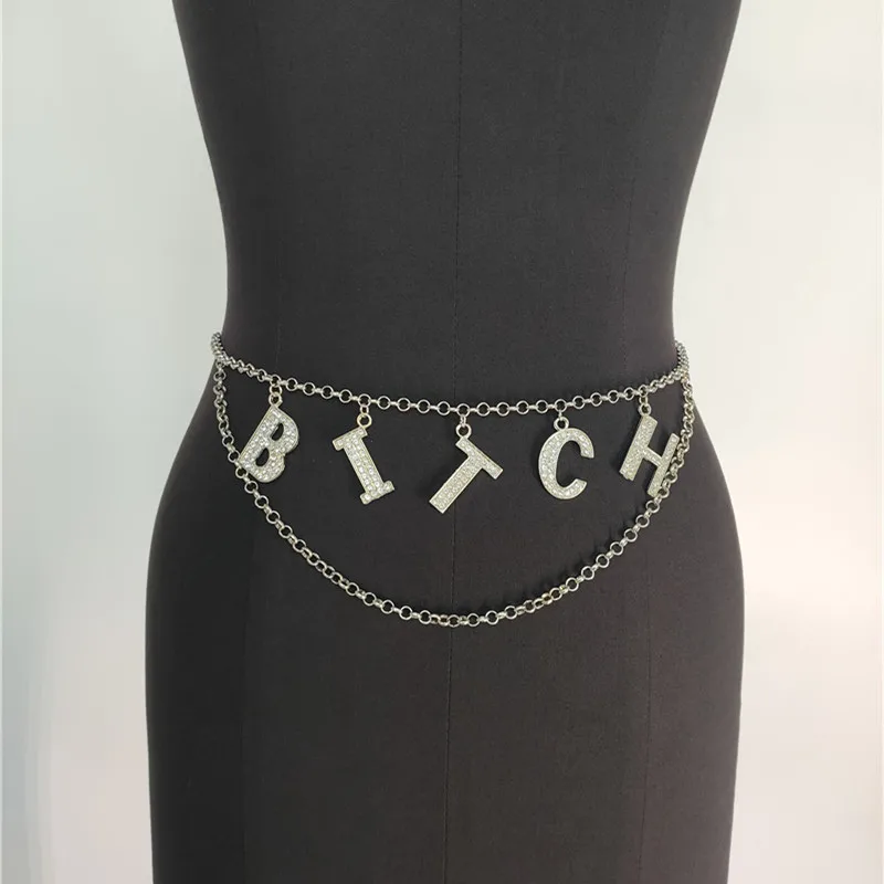 Цепочка для талии с подвеской-надписью Женская модная цепочка со стразами