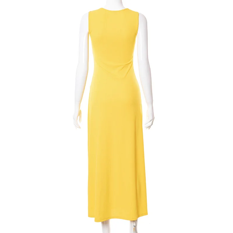 

AOSHAYA Rib Knitted Patchwork Summer Women Dress Sleeveless V-Neck A-Line Loose Dresses Fashion Streetwear Office Ladies Vestido