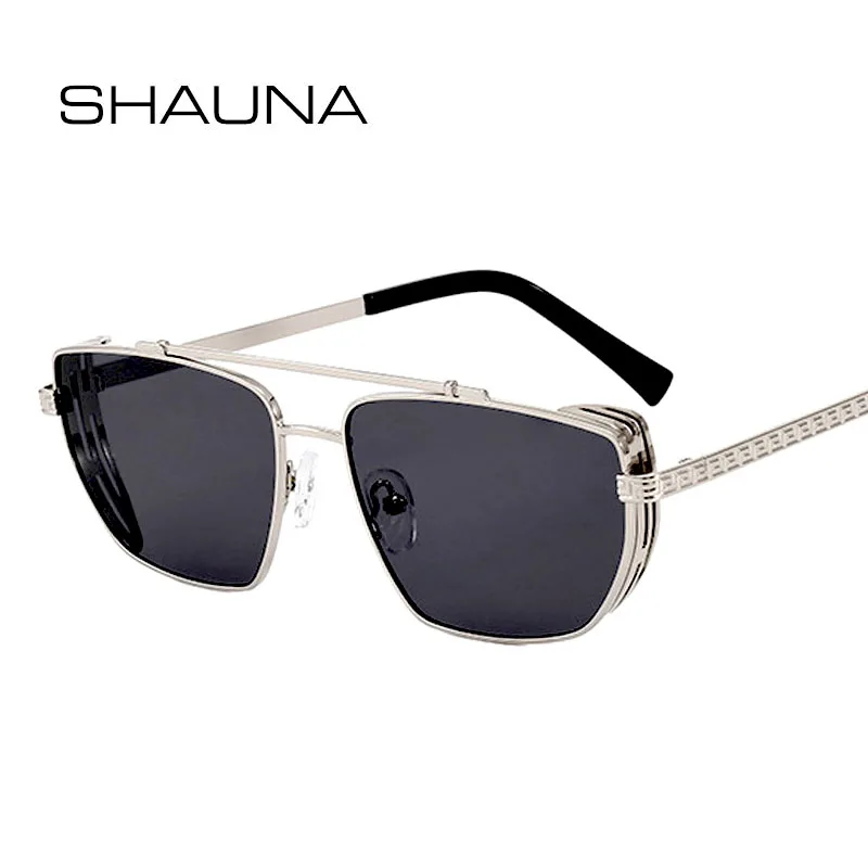 

SHAUNA Metal Punk Sunglasses Double Bridges Retro Square Sun Glasses UV400