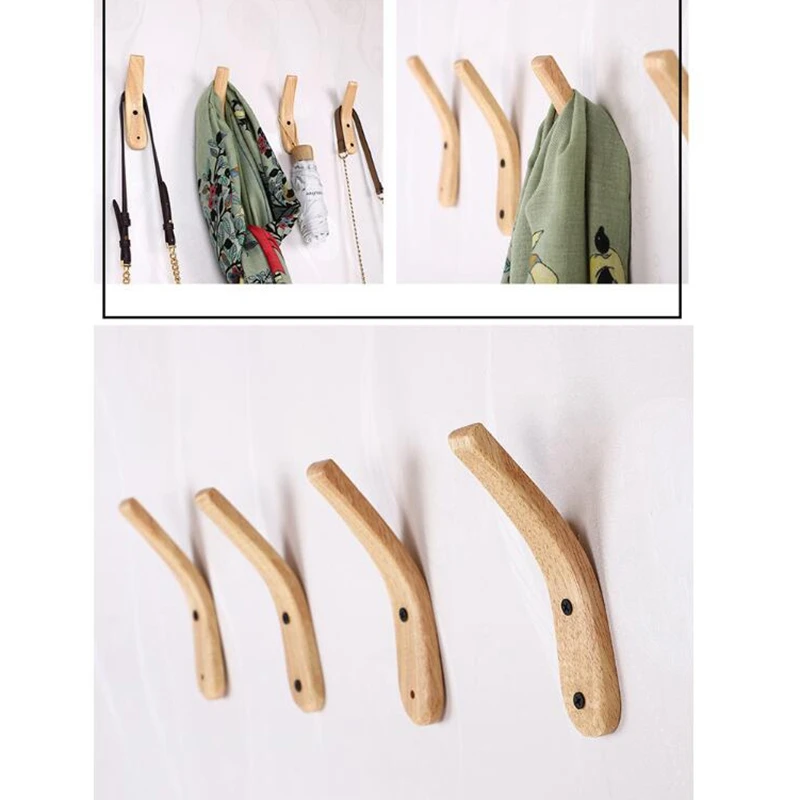 

4Pcs Solid Wood Wall Mounted Hooks Peg Coat Hat Hanger Key Holder Hanging Hooks Storage Hanger Organizer