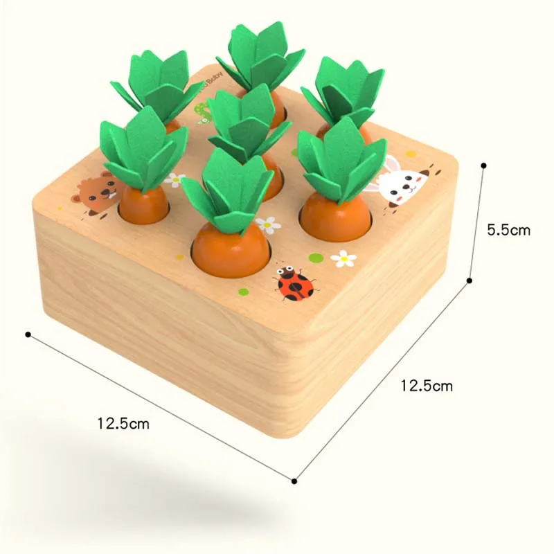 Juego de juguetes de madera Montessori para beb&eacute;, juguete educativo Montessori de cognici&oacute;n con forma de zanahoria, tama&ntilde;o a juego, novedad-5