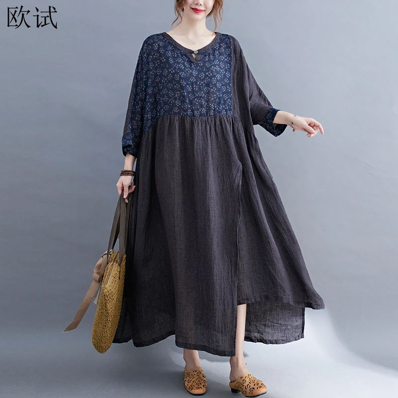 

Summer Spring Women Vintage Long Sleeve Patchwork Floral Dress Woman Clothing Casual Dress Ladies New Arrival Femme Dress 2021