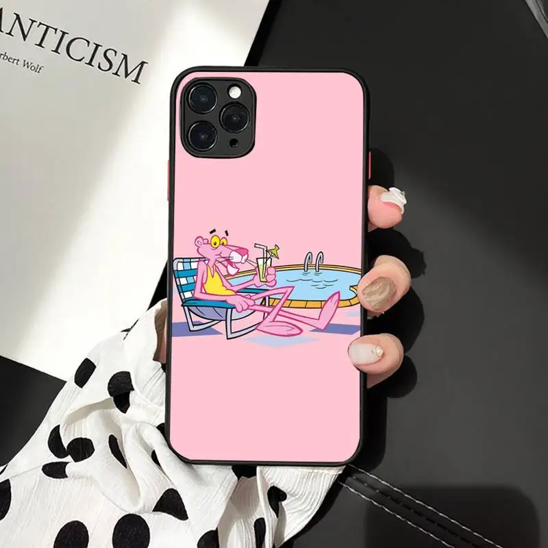 

Cute playful pink panther Phone Cases Matte Transparent for iPhone 7 8 11 12 s mini pro X XS XR MAX Plus cover funda