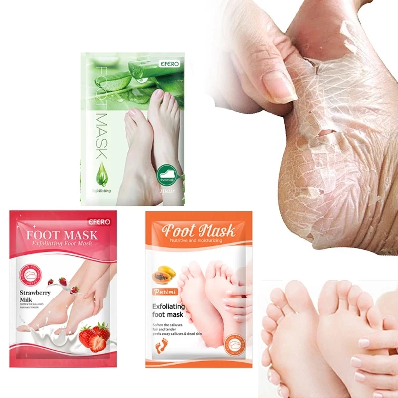 

3pair Papaya/Aloe/Strawberry Foot Mask Remove Dead Skin Peeling Mask for Legs Exfoliating Socks for Pedicure Anti Crack Heel