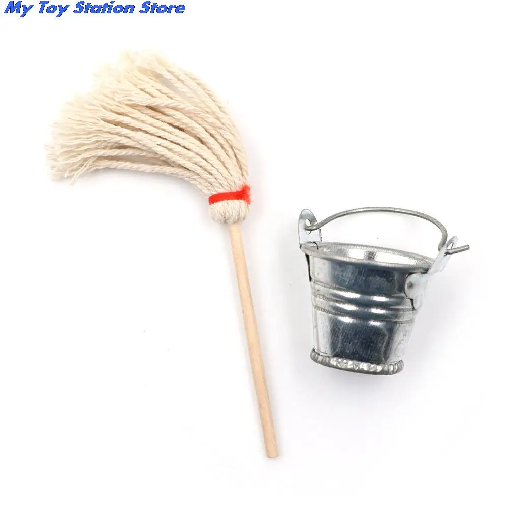 New Scale 1:12 Dollhouse Miniature Kitchen Garden Mop Bucket Classic Pretend Play Furniture Cute Toys Creative Gifts Presents | Игрушки и