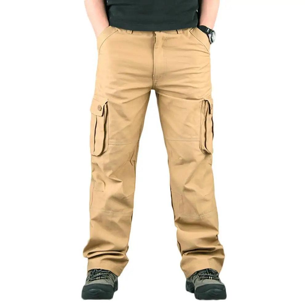 

Men Fashion Training Trousers Casual Solid Color Zipper Multi Pockets Sweatpants Cargo Long Pants Trousers Cargo Sports Pants