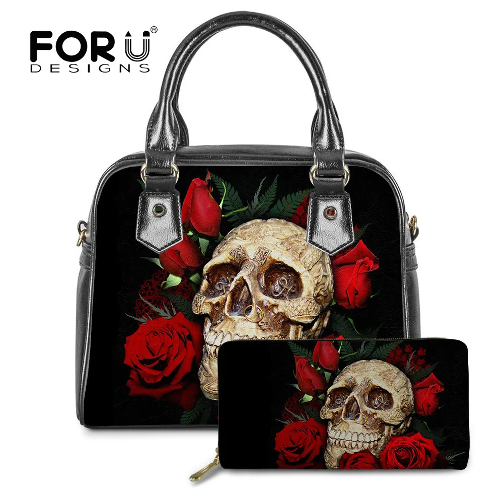 

Роскошная модная женская сумочка и кошелек FORUDESIGNS с персонализированным рисунком черепа, кожаная сумка с клапаном для девочек-подростков, ж...