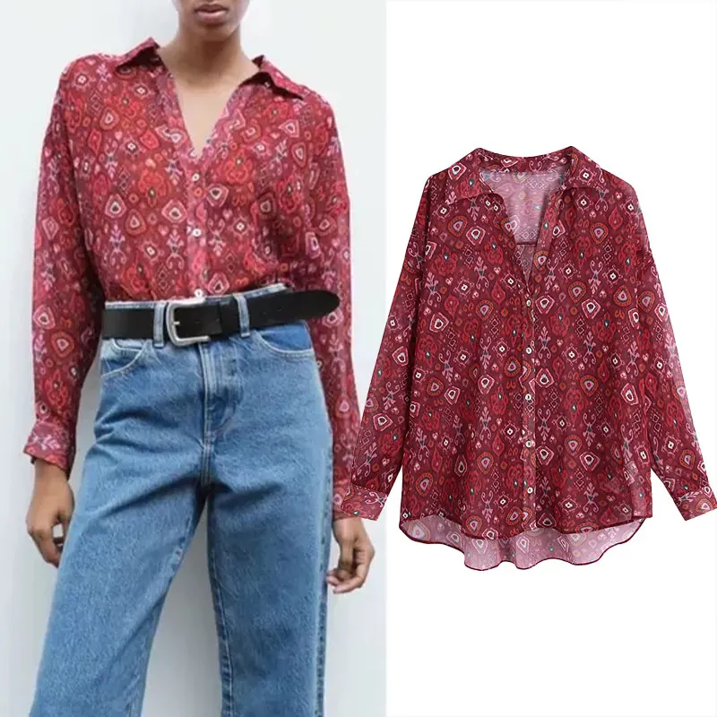 

Women Shirt 2021 Vintage Floral Print Autumn Blouses Women Long Sleeve Button-up Casual Shirts Fashion Woman Blusas Tops