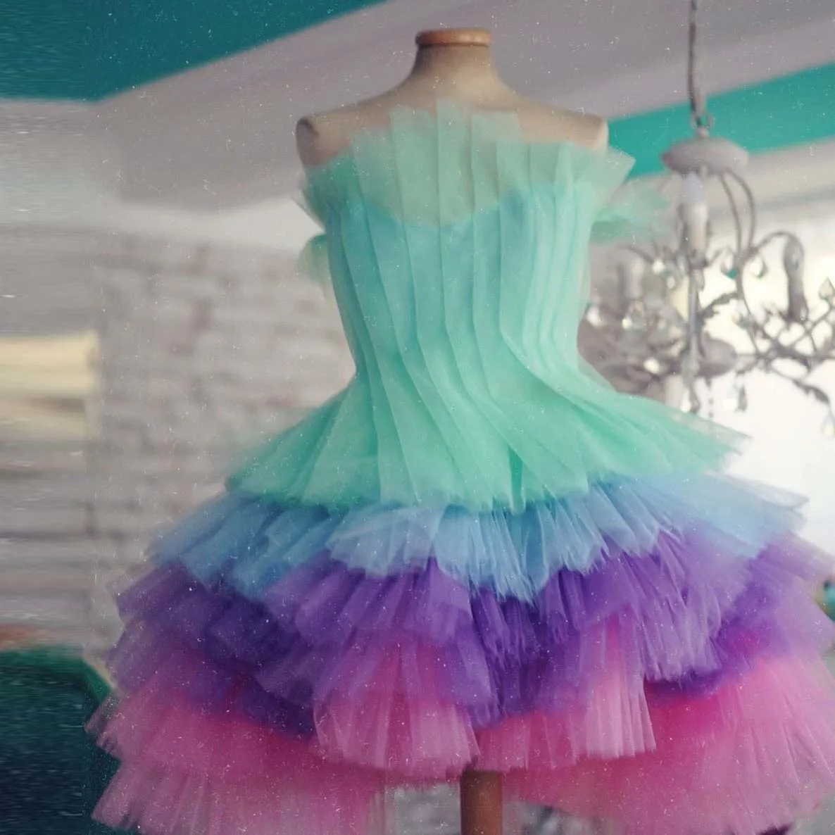 Rainbow Simple Fashion Strapless Mini Women Dresses For Black Girls Tulle Ruffles Skirts Plus Size Custom Made